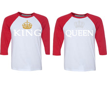 Load image into Gallery viewer, King and Queen matching couple baseball shirts.Couple shirts, Red White 3/4 sleeve baseball t shirts. Couple matching shirts.