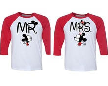 Load image into Gallery viewer, Mr and Mrs matching couple baseball shirts.Couple shirts, Red White 3/4 sleeve baseball t shirts. Couple matching shirts.