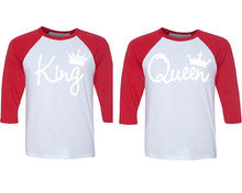 Load image into Gallery viewer, King and Queen matching couple baseball shirts.Couple shirts, Red White 3/4 sleeve baseball t shirts. Couple matching shirts.