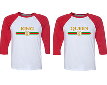 Load image into Gallery viewer, King and Queen matching couple baseball shirts.Couple shirts, Red White 3/4 sleeve baseball t shirts. Couple matching shirts.