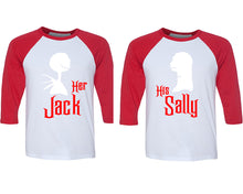 Load image into Gallery viewer, Her Jack and His Sally matching couple baseball shirts.Couple shirts, Red White 3/4 sleeve baseball t shirts. Couple matching shirts.