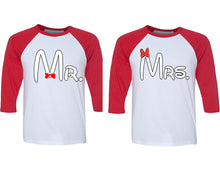 Load image into Gallery viewer, Mr and Mrs matching couple baseball shirts.Couple shirts, Red White 3/4 sleeve baseball t shirts. Couple matching shirts.