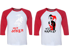 將圖片載入圖庫檢視器 Her Joker and His Harley matching couple baseball shirts.Couple shirts, Red White 3/4 sleeve baseball t shirts. Couple matching shirts.
