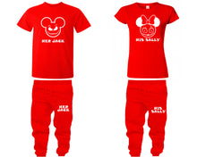 Load image into Gallery viewer, Her Jack and His Sally shirts and jogger pants, matching top and bottom set, Red t shirts, men joggers, shirt and jogger pants women. Matching couple joggers