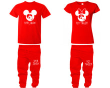 Load image into Gallery viewer, Her Jack and His Sally shirts and jogger pants, matching top and bottom set, Red t shirts, men joggers, shirt and jogger pants women. Matching couple joggers