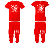 Load image into Gallery viewer, Her Jack and His Sally shirts and jogger pants, matching top and bottom set, Red t shirts, men joggers, shirt and jogger pants women. Matching couple joggers