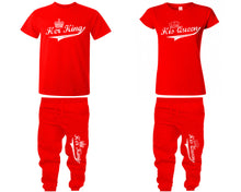 Load image into Gallery viewer, Her King His Queen shirts, matching top and bottom set, Red t shirts, men joggers, shirt and jogger pants women. Matching couple joggers