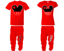 Load image into Gallery viewer, Mickey Minnie shirts, matching top and bottom set, Red t shirts, men joggers, shirt and jogger pants women. Matching couple joggers