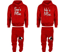 將圖片載入圖庫檢視器 She's Mine and He's Mine matching top and bottom set, Red hoodie and sweatpants sets for mens hoodie and jogger set womens. Matching couple joggers.