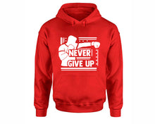 Load image into Gallery viewer, Never Give Up inspirational quote hoodie. Red Hoodie, hoodies for men, unisex hoodies