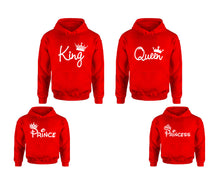 Load image into Gallery viewer, King Queen, Prince and Princess. Matching family outfits. Red adults, kids pullover hoodie.