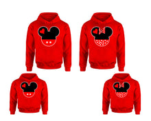 Load image into Gallery viewer, Mickey Minnie. Matching family outfits. Red adults, kids pullover hoodie.