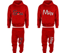 Load image into Gallery viewer, Soul and Mate matching top and bottom set, Red hoodie and sweatpants sets for mens hoodie and jogger set womens. Matching couple joggers.