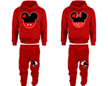 將圖片載入圖庫檢視器 Mickey and Minnie matching top and bottom set, Red hoodie and sweatpants sets for mens hoodie and jogger set womens. Matching couple joggers.