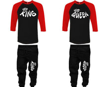 將圖片載入圖庫檢視器 Her King and His Queen baseball shirts, matching top and bottom set, Red Black Black baseball shirts, men joggers, shirt and jogger pants women. Matching couple joggers
