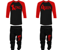 Load image into Gallery viewer, King and Queen baseball shirts, matching top and bottom set, Red Black Black baseball shirts, men joggers, shirt and jogger pants women. Matching couple joggers