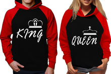 將圖片載入圖庫檢視器 King and Queen raglan hoodies, Matching couple hoodies, Red Black his and hers man and woman contrast raglan hoodies