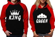 將圖片載入圖庫檢視器 King and Queen raglan hoodies, Matching couple hoodies, Red Black his and hers man and woman contrast raglan hoodies