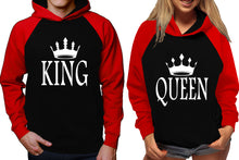 將圖片載入圖庫檢視器 King and Queen raglan hoodies, Matching couple hoodies, Red Black his and hers man and woman contrast raglan hoodies