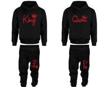 Load image into Gallery viewer, King and Queen matching top and bottom set, Red Glitter hoodie and sweatpants sets for mens hoodie and jogger set womens. Matching couple joggers.
