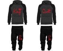 Load image into Gallery viewer, King and Queen matching top and bottom set, Red Glitter design hoodie and sweatpants sets for mens hoodie and jogger set womens. Matching couple joggers.