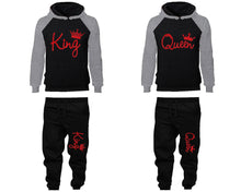 將圖片載入圖庫檢視器 King and Queen matching top and bottom set, Red Glitter design hoodie and sweatpants sets for mens hoodie and jogger set womens. Matching couple joggers.