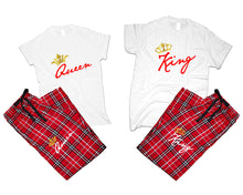 將圖片載入圖庫檢視器 King and Queen matching couple top bottom sets.Couple shirts, Red White_White flannel pants for men, flannel pants for women. Couple matching shirts.