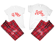 Load image into Gallery viewer, Hubby and Wifey matching couple top bottom sets.Couple shirts, Red White_White flannel pants for men, flannel pants for women. Couple matching shirts.