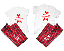將圖片載入圖庫檢視器 She's My Forever and He's My Forever matching couple top bottom sets.Couple shirts, Red White_White flannel pants for men, flannel pants for women. Couple matching shirts.