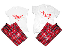 Load image into Gallery viewer, Her King and His Queen matching couple top bottom sets.Couple shirts, Red White_White flannel pants for men, flannel pants for women. Couple matching shirts.