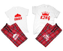 將圖片載入圖庫檢視器 King and Queen matching couple top bottom sets.Couple shirts, Red White_White flannel pants for men, flannel pants for women. Couple matching shirts.