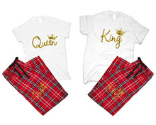 將圖片載入圖庫檢視器 King and Queen matching couple top bottom sets.Couple shirts, Red White_White flannel pants for men, flannel pants for women. Couple matching shirts.