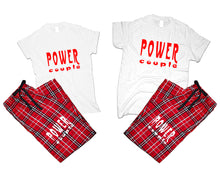 Load image into Gallery viewer, Power Couple matching couple top bottom sets.Couple shirts, Red White_White flannel pants for men, flannel pants for women. Couple matching shirts.