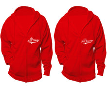 Load image into Gallery viewer, Her King and His Queen zipper hoodies, Matching couple hoodies, Red zip up hoodie for man, Red zip up hoodie womens