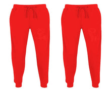Load image into Gallery viewer, King and Queen matching jogger pants, Red sweatpants for mens, jogger set womens. Matching couple joggers.