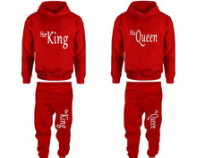 Load image into Gallery viewer, Her King and His Queen matching top and bottom set, Red pullover hoodie and sweatpants sets for mens, pullover hoodie and jogger set womens. Matching couple joggers.