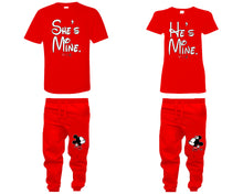 將圖片載入圖庫檢視器 She's Mine He's Mine shirts, matching top and bottom set, Red t shirts, men joggers, shirt and jogger pants women. Matching couple joggers