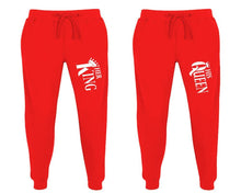 Load image into Gallery viewer, Her King and His Queen matching jogger pants, Red sweatpants for mens, jogger set womens. Matching couple joggers.