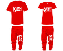 Load image into Gallery viewer, King and Queen shirts and jogger pants, matching top and bottom set, Red t shirts, men joggers, shirt and jogger pants women. Matching couple joggers