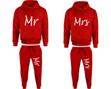 Load image into Gallery viewer, Mr and Mrs matching top and bottom set, Red pullover hoodie and sweatpants sets for mens, pullover hoodie and jogger set womens. Matching couple joggers.