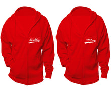 Load image into Gallery viewer, Hubby and Wifey zipper hoodies, Matching couple hoodies, Red zip up hoodie for man, Red zip up hoodie womens