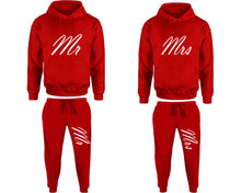 Load image into Gallery viewer, Mr and Mrs matching top and bottom set, Red pullover hoodie and sweatpants sets for mens, pullover hoodie and jogger set womens. Matching couple joggers.