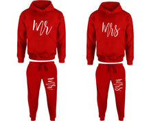 Load image into Gallery viewer, Mr and Mrs matching top and bottom set, Red pullover hoodie and sweatpants sets for mens, pullover hoodie and jogger set womens. Matching couple joggers.