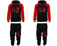 將圖片載入圖庫檢視器 King and Queen matching top and bottom set, Red design hoodie and sweatpants sets for mens hoodie and jogger set womens. Matching couple joggers.