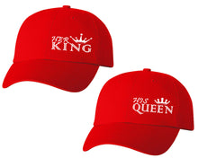 Load image into Gallery viewer, Her King and His Queen matching caps for couples, Red baseball caps.