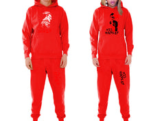 Load image into Gallery viewer, Her Joker and His Harley matching top and bottom set, Red pullover hoodie and sweatpants sets for mens, pullover hoodie and jogger set womens. Matching couple joggers.
