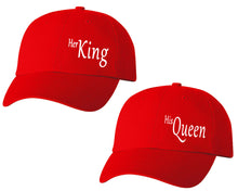 將圖片載入圖庫檢視器 Her King and His Queen matching caps for couples, Red baseball caps.