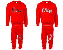 Load image into Gallery viewer, Soul Mate top and bottom sets. Red sweatshirt and sweatpants set for men, sweater and jogger pants for women.