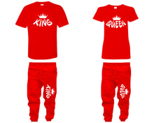將圖片載入圖庫檢視器 King and Queen shirts and jogger pants, matching top and bottom set, Red t shirts, men joggers, shirt and jogger pants women. Matching couple joggers