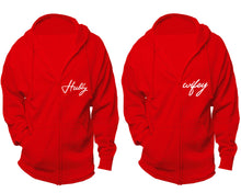Load image into Gallery viewer, Hubby and Wifey zipper hoodies, Matching couple hoodies, Red zip up hoodie for man, Red zip up hoodie womens